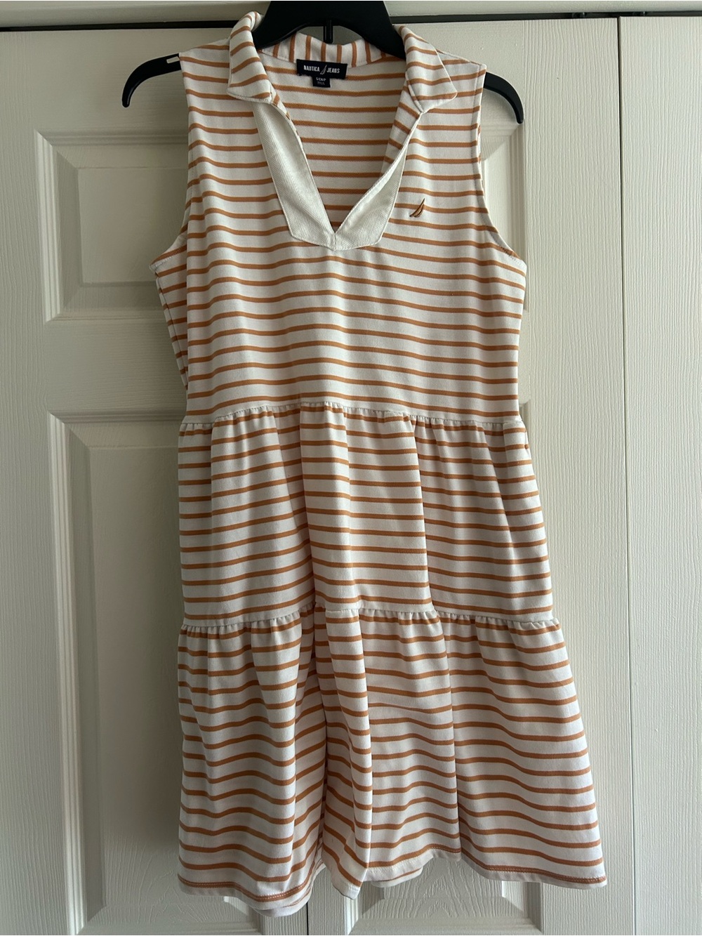 Nautica Striped Sleeveless Polo Dress in White & Rust